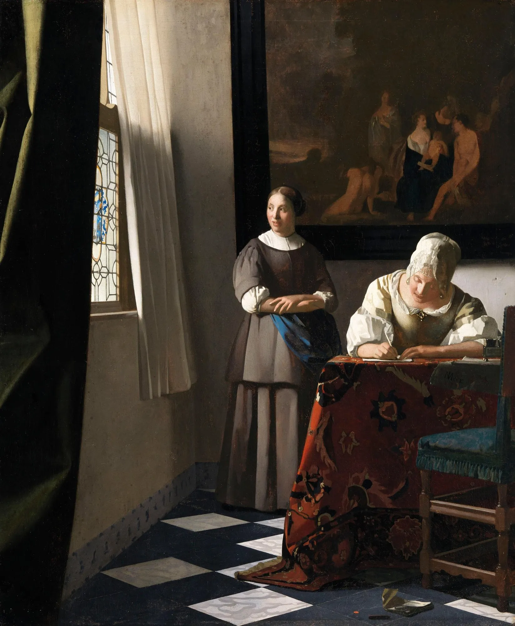 Lady Writing a Letter with Her Maid by Johannes Vermeer